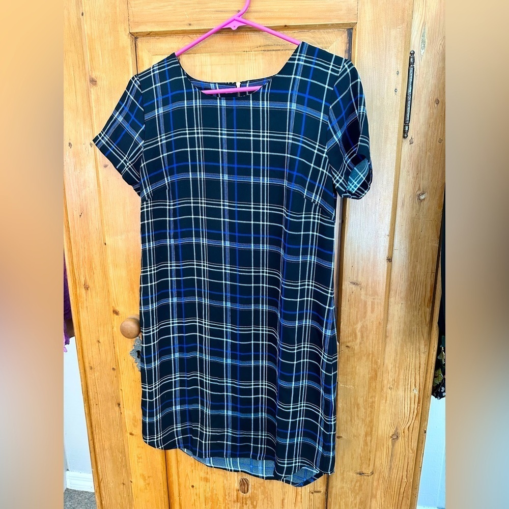 Cynthia Rowley Plaid Dress Black, Blue & White Size 4 Y2K Clueless Academia Goth